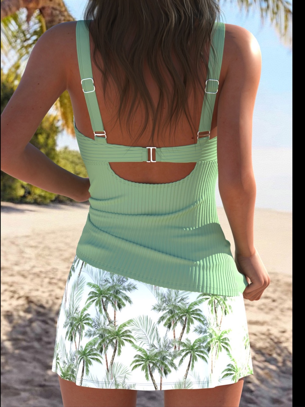 Modlily Wrap Mid Waisted Tropical Plants Print Sage Green Tankini Set size L NWT - Picture 2 of 16